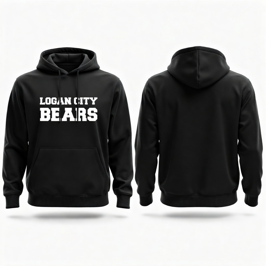 Logan City Bear Black Hoodie Black/White Logo Options
